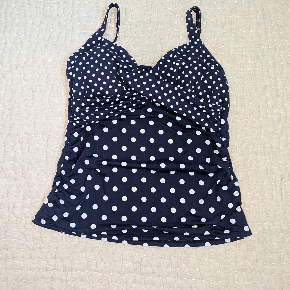 Lands' End Navy Blue Polka Dot Tankini Swim Top